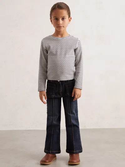 Reiss Navy/white Poppy 3-9 Yrs Cotton Pointelle Long Sleeve Top In Animal Print