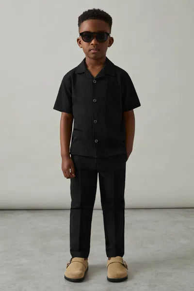 Reiss Black Textured Cuban Collar Shirt