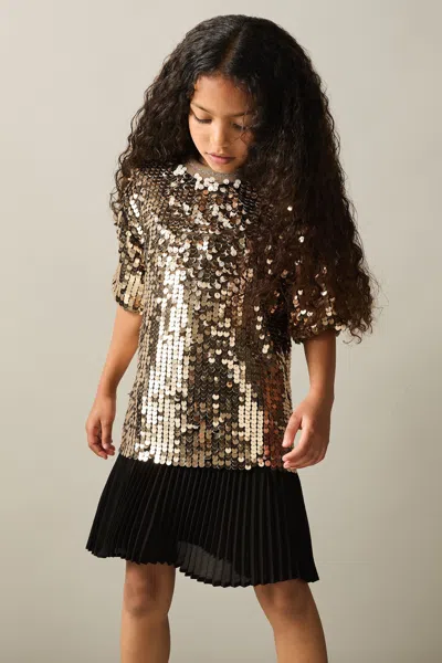 Reiss Gold Sequin T-shirt Dress
