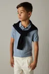 Reiss Soft Blue Melange 3-9 Yrs Merino Polo Shirt