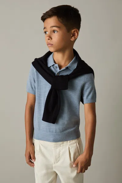 Reiss Soft Blue Melange 3-9 Yrs Merino Polo Shirt