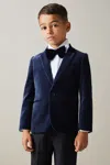 REISS BALTIC BLUE APSARA 3-9 YRS VELVET SINGLE BREASTED BLAZER