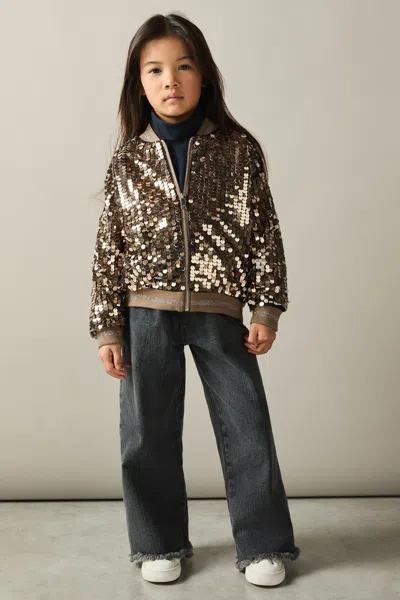 Reiss Gold Sequin Bomber Jacket