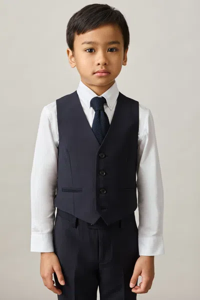 Reiss Navy Wool-blend Single-breasted Waistcoat