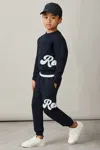Reiss Navy Grover 3-9 Yrs Cotton-blend Logo Script Sweatshirt In Navy