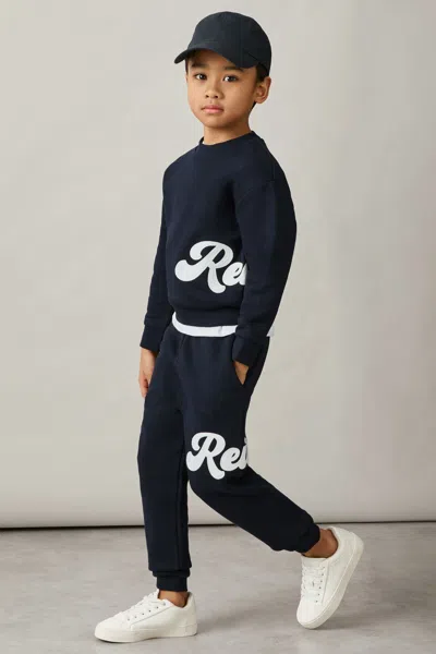 Reiss Navy Grover 3-9 Yrs Cotton-blend Logo Script Sweatshirt