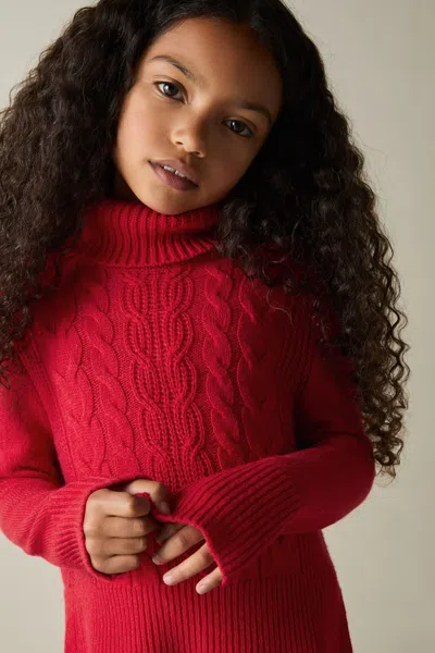 Reiss Red Carina 4-9 Yrs Wool-blend Cable-knit Roll-neck Jumper