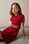 Reiss Girl's Red Logo-waistband Midi Dress