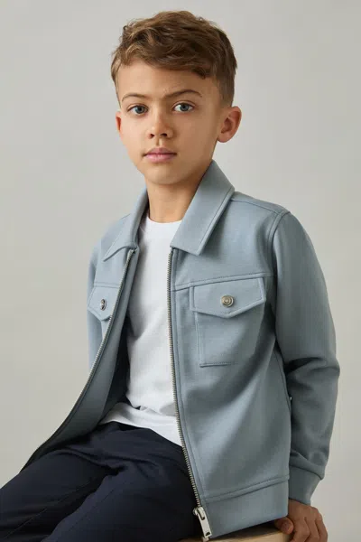 REISS SOFT DENIM BLUE MEDINA 3-9 YRS INTERLOCK ZIP-THROUGH OVERSHIRT