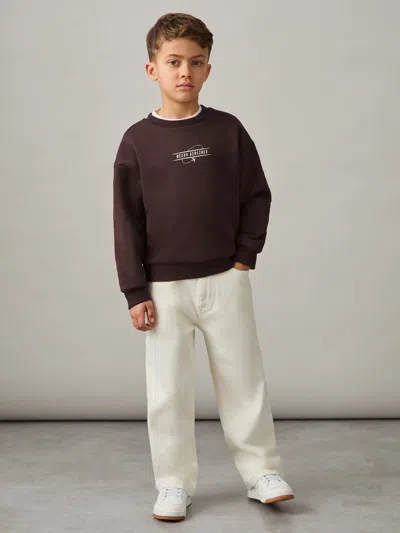 Reiss Chocolate Brown/off White 3-9 Yrs Cotton-blend Airlines-print Sweatshirt