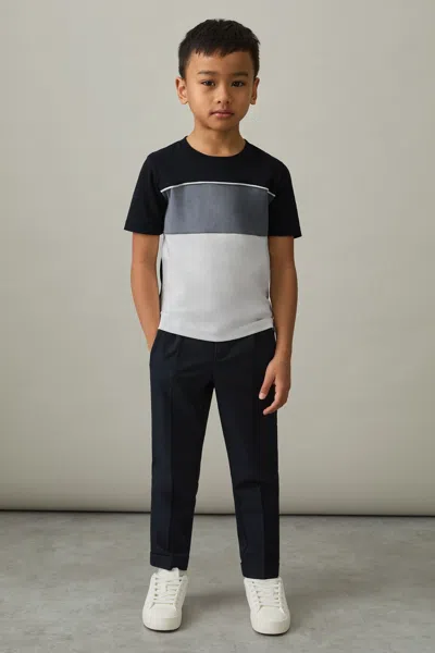 Reiss Airforce Blue Multi Cotton Colour-block Piped T-shirt