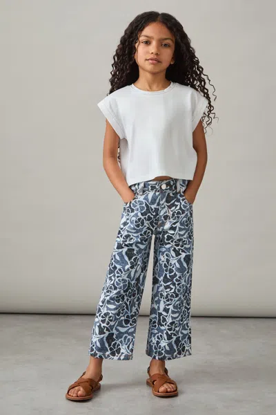 Reiss Blue Floral-print Straight-leg Jeans