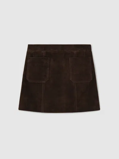 Reiss Kids' Chocolate Brown 3-9 Yrs Suede Twin-pocket Skirt
