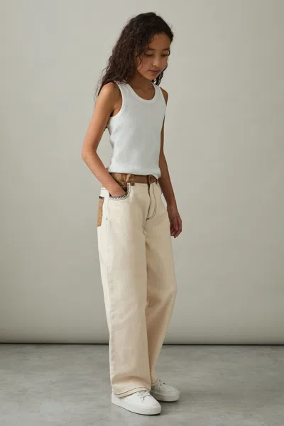 Reiss Ecru Colour-block Straight-leg Jeans