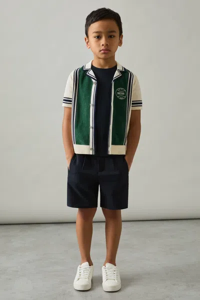Reiss Green/off White Appling 3-9 Yrs Cotton Colour-block Varsity Shirt