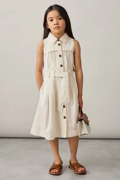 Reiss Ivory Tie-waist Collared Dress