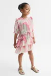 Reiss Girls' Henrietta Jr Floral Print Tiered Dress - Little Kid In Pink Print