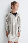 Reiss Leon Bow-embellished Stretch-woven Mini Dress 9-14 Years In Silver