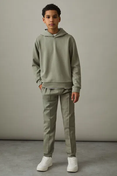Reiss Soft Sage Green 3-9 Yrs Interlock Jersey Hoodie In Soft Sage Green