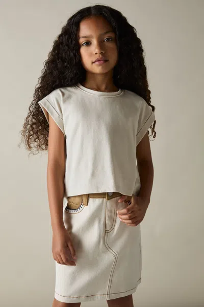 Reiss Taupe Cotton Jersey Cropped T-shirt