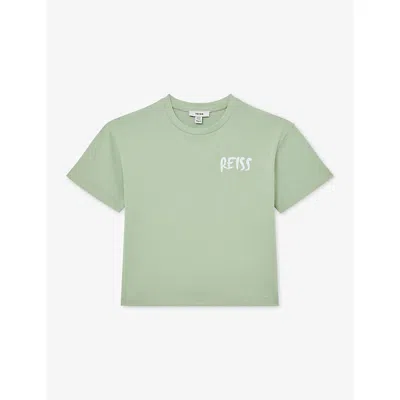 Reiss Kids' Ultramarine Green Abbott Logo-print Cotton T-shirt 3-9