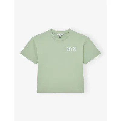 Reiss Kids' Ultramarine Green Abbott Logo-print Cotton T-shirt 9-13