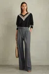Reiss Black/stone Abi Wool Blend Contrast Tipped Cardigan With Cashmere In Black/stone