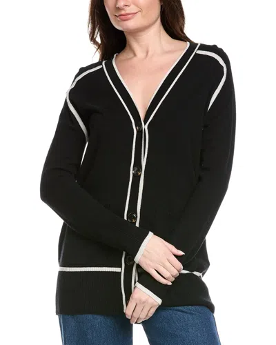 Reiss Abi Colourblock Wool & Cashmere-blend Cardigan In Black