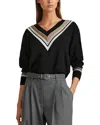 Reiss Black/stone Abi Wool Blend Contrast Tipped Cardigan With Cashmere In Blackstone