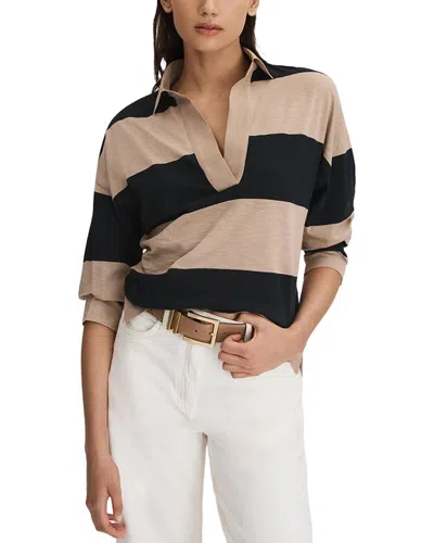 Reiss Abigail Stripe Collared Slub T-shirt In Multi