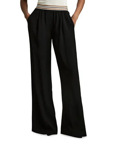 Reiss Abs Striped Waistband Wide Leg Trousers In Black
