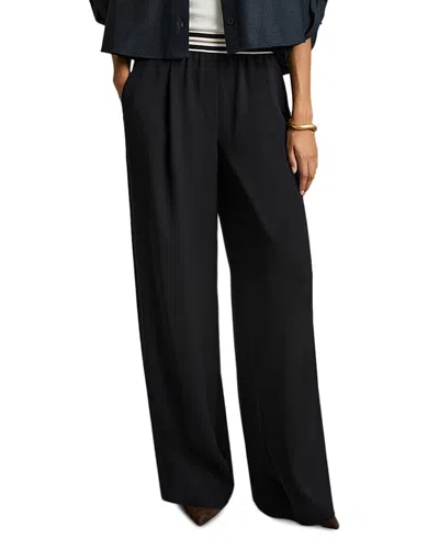 Reiss Abs Striped Waistband Wide Leg Trousers In Navy