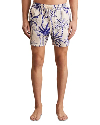 Reiss Mens French Blue White Ganetti Palm-print Swim Shorts Xs