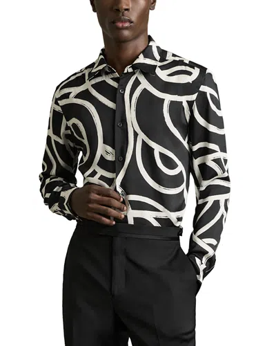 Reiss Abstract Painted Print Long Sleeve Shirt In Black/white