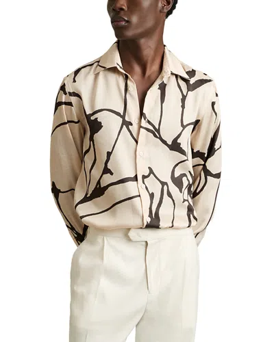 Reiss Abstract Printed Long Sleeve Shirt In Stone