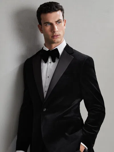 Pre-owned Reiss Ace Modern Fit Velvet Single Breasted Tuxedo Jacket Blazer In Navy Size 38 In Blue
