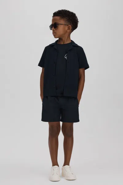 Reiss Kids' Acen - Navy Linen Drawstring Shorts, Age 8-9 Years