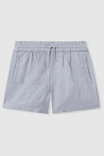 Reiss Kids' Acen - Soft Blue Linen Drawstring Shorts, Uk 10-11 Yrs