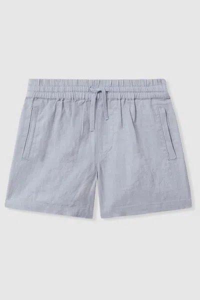 Reiss Acen - Soft Blue Linen Drawstring Shorts, Uk 13-14 Yrs