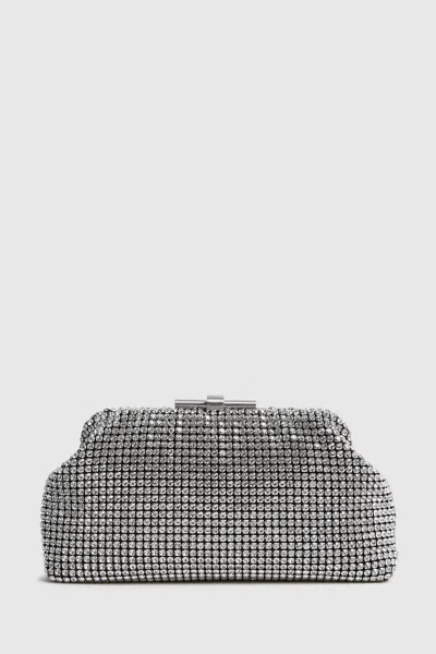 Reiss Adaline - Silver Embellished Clutch Bag, One In Silver