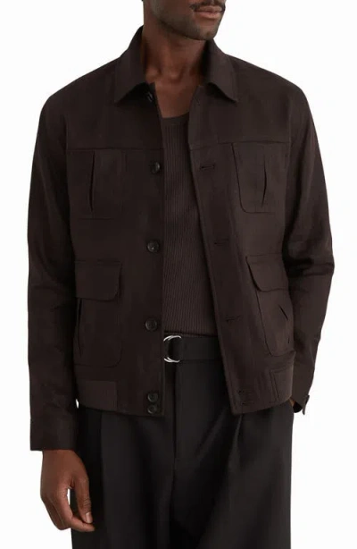 Reiss Adam Linen Utility Jacket In Brown