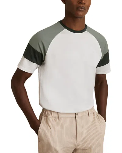 Reiss White/sage Mercerised-cotton Colourblock T-shirt In Multi