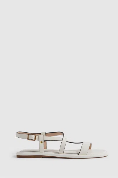 Reiss Adelyn - White Flat Strappy Leather Sandals, Uk 7 Eu 40