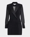 Reiss Adina Sheer-sleeve Tuxedo Mini Dress In Black