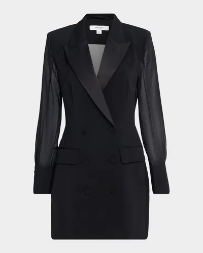 Reiss Adina Sheer-sleeve Tuxedo Mini Dress In Black