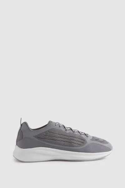 Reiss Grey Hybrid Knit Running Trainers In Grey