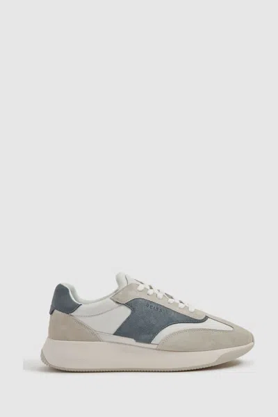 Reiss Afb/stone Emmett Leather Suede Running Trainers In Afb/stone