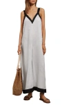 Reiss Aida Wide-leg Colour-block Linen Jumpsuit In White/ Navy