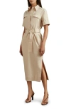 Reiss Aime Belted Shirtdress In Stone