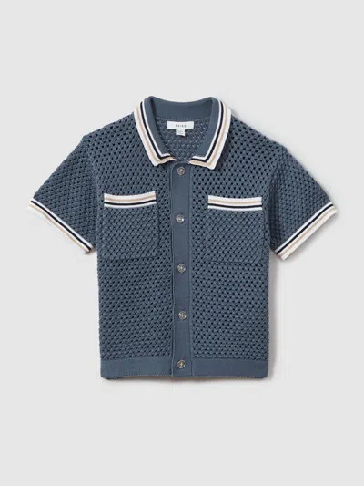 Reiss Airforce Blue 9-13 Yrs Crochet Contrast Trim Shirt